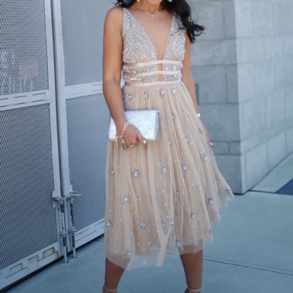 ASOS Embellished nude midi dress
